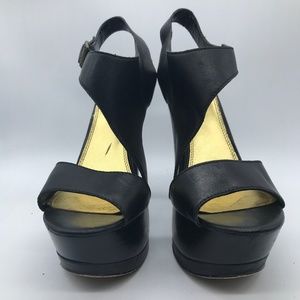 Bebe black leather platform heels size 8 women